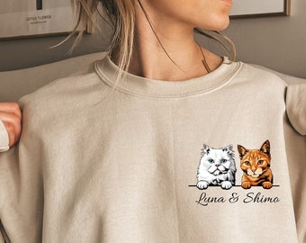 Custom Cat Mom Sweatshirt, Personalized Pet Portrait
