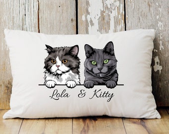 Almohada de lona de algodón personalizada para mamá gata, retrato de gato personalizado