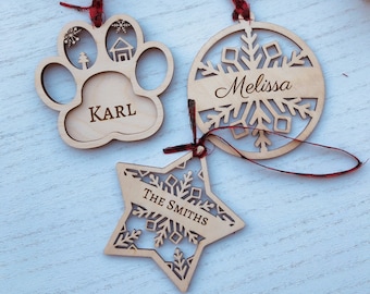 Personalized Christmas Ornaments, Custom Name Ornament, Christmas Gift Ornament, Paw Ornaments, Christmas Gift