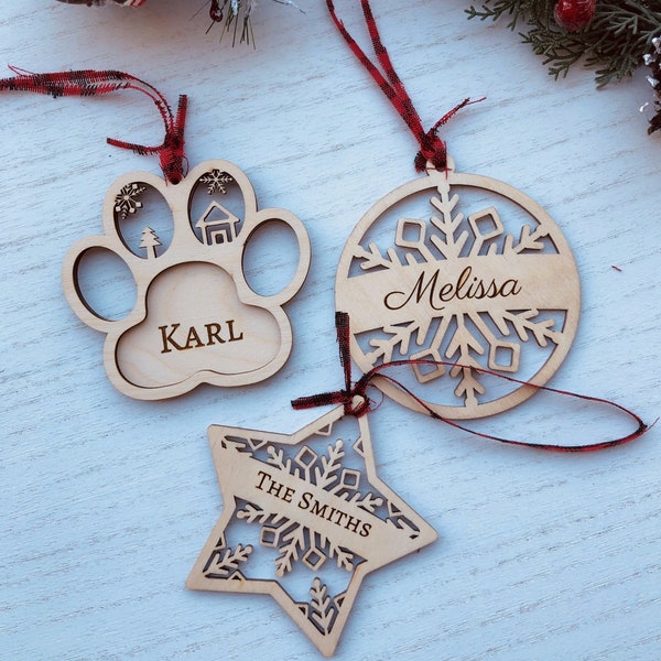 Personalized Christmas Ornaments, Custom Name Ornament, Christmas Gift Ornament, Paw Ornaments, Christmas Gift