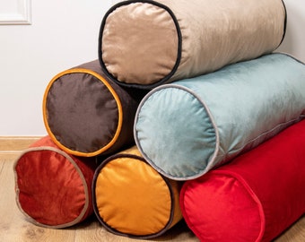 Velvet Bolster Pillow Cover with Piping | Customizable 58 Color Options and 250gsm Fabric - Yoga bolster cover