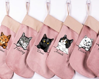 Cat Mom Christmas Stockings Personalized with Cotton Cuff * Family Gift Stockings * Personalized Velvet Stockings * Christmas Stockings