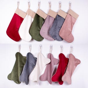 Velvet Christmas Stocking, Personalized Dog Bone Stocking, 16'' image 2