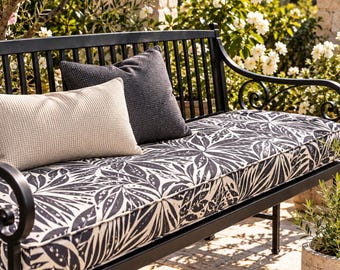 Custom Outdoor Bench Cushion, 100% Olefin Fabric, Water Repellent, UV Resistant (Leaf or Stripe)