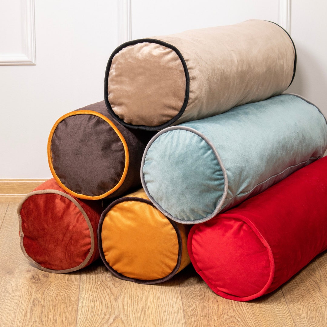 Velvet Bolster Pillow Cover With Piping Customizable 58 Color Options