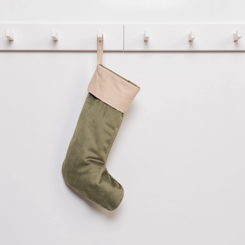 Personalized Velvet Christmas Stocking, Beige Cuff, Family Gift image 6