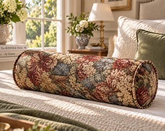 Custom Bolster Pillow Cover, Round Cylinder Cushion Cover, 300 GSM Designer Fabric, Decorative Lumbar Pillow Case, Custom Size Bolster Cover
