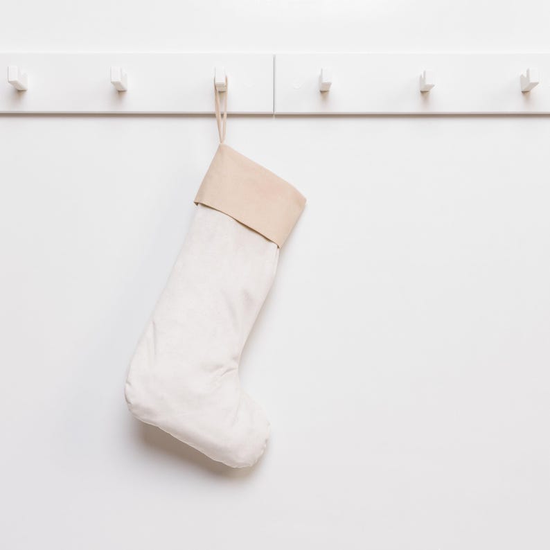 Personalized Velvet Christmas Stocking, Beige Cuff, Family Gift image 5