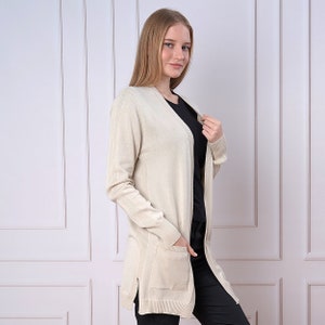 Cardigan with Pockets | Lightweight Open-Front Cardigan | Long Cardigan | Cotton Blend Cardigan | Long Sleeve Cardigan | Gift For Her