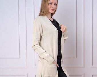 Lightweight Cotton-Blend Cardigan with Pockets | Open-Front