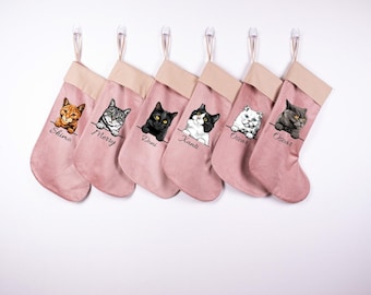 Cat Mom Christmas Stockings Personalized * Cat Christmas Stockings * Family Gift Stockings * Personalized Velvet Christmas Stockings