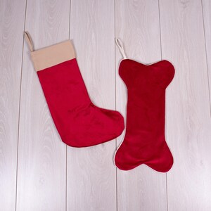 Velvet Christmas Stocking, Personalized Dog Bone Stocking, 16'' image 5