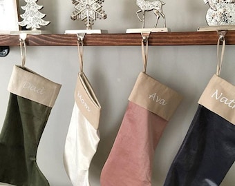 Personalized Velvet Christmas Stocking, Cotton Cuff – Family Holiday Decor
