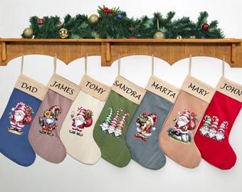 Personalized Gnome Christmas Stocking: Buffalo Plaid Custom Decor, Velvet Christmas Stockings