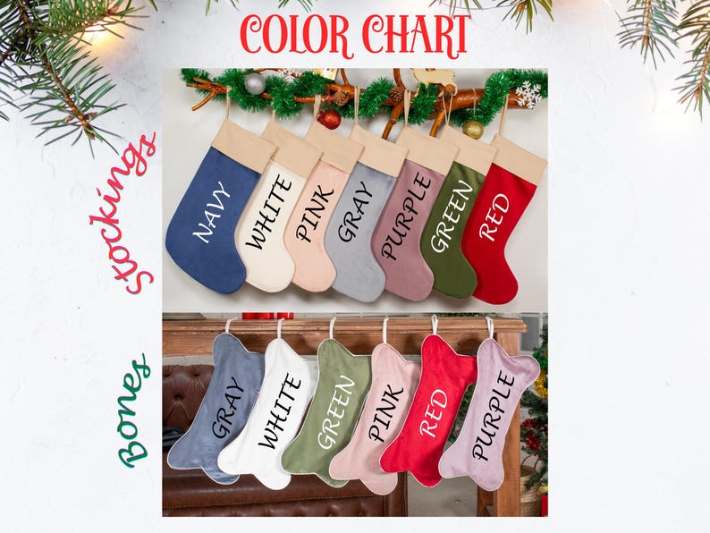 A color chart displaying various colored stockings, with each color labeled and arranged in a row.