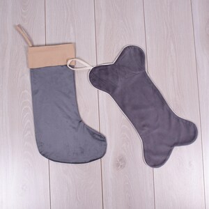 Velvet Christmas Stocking, Personalized Dog Bone Stocking, 16'' image 7