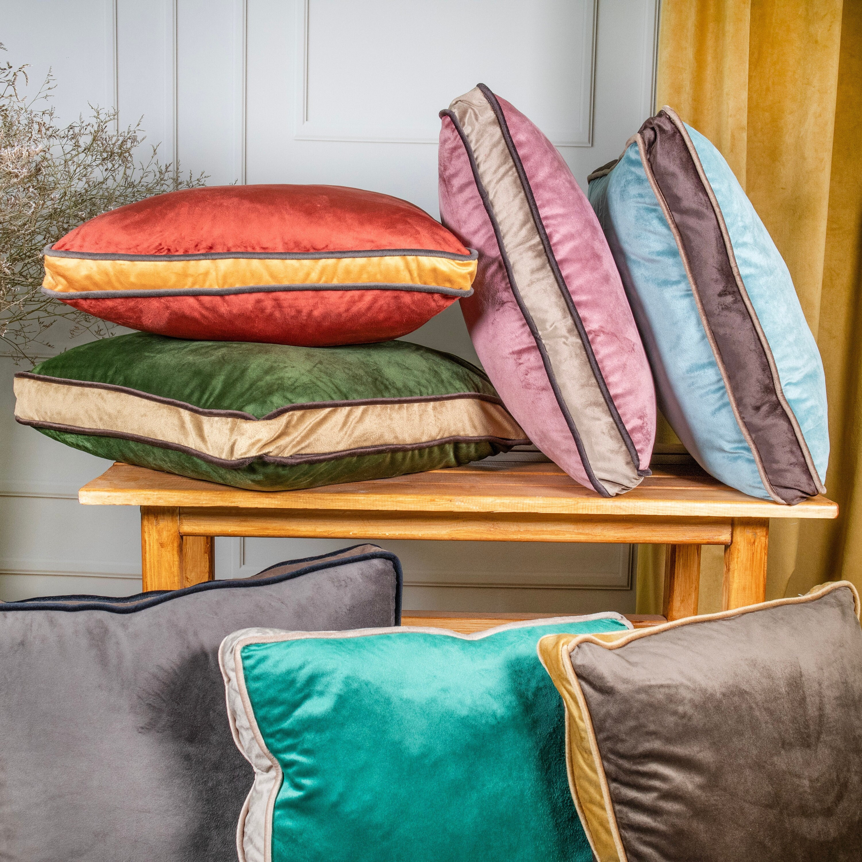 Custom Velvet Pillow Cover with Double Piping and Enhanced Edges - Luxurious Decorative Cushion Cover | 58 Colors for a Luxe Home Accent