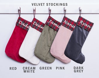 Personalized Christmas Velvet Stockings Plaid Cuff * Plaid Stockings * Personalized Velvet Stockings * Christmas Stockings * USA