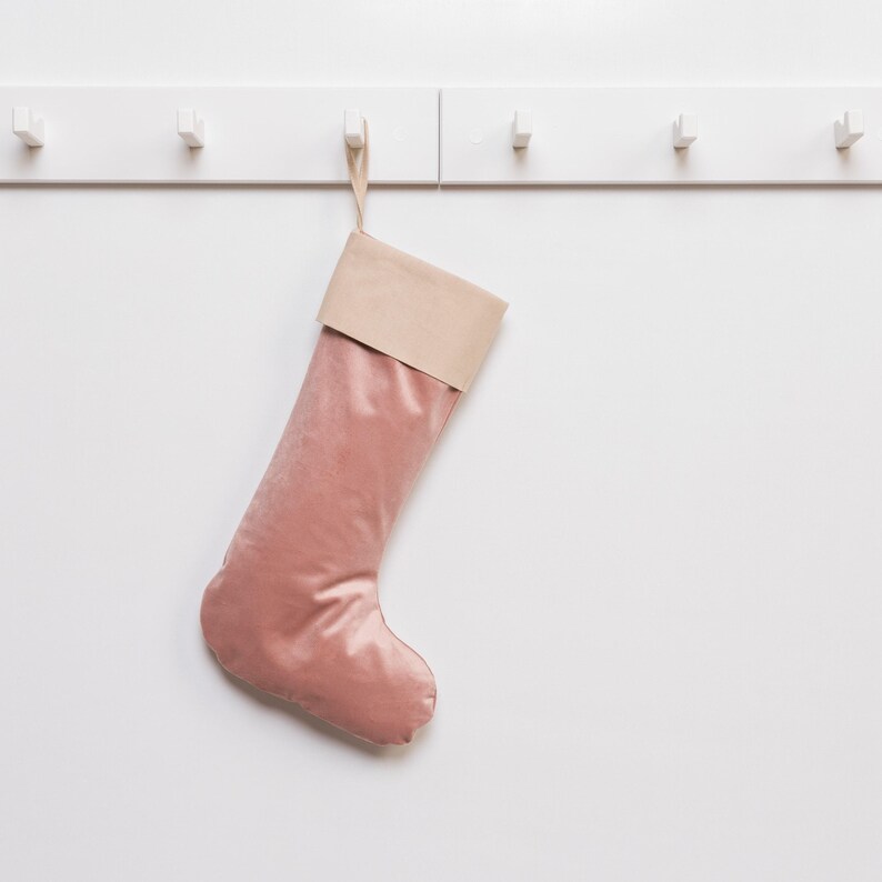 Personalized Velvet Christmas Stocking, Beige Cuff, Family Gift image 7