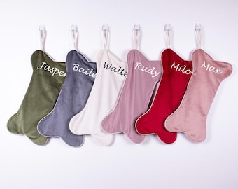 Velvet Christmas Stocking, Personalized Dog Bone Stocking, 16''