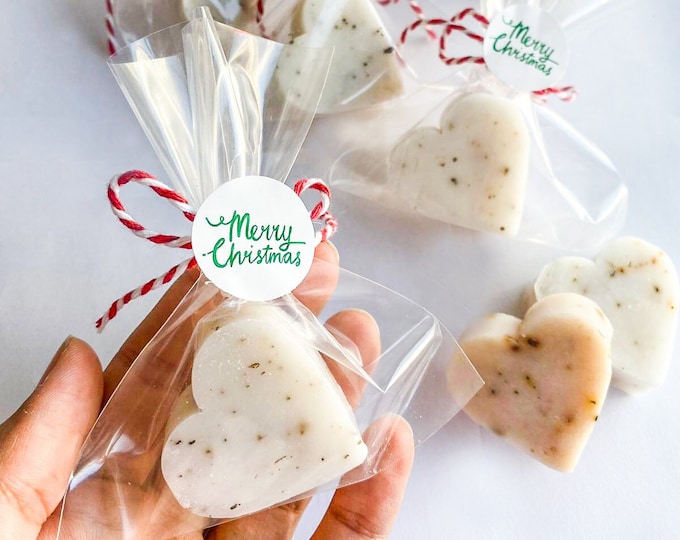 Heart Christmas Soap Favors: Holiday Mini Soaps, Pine Cone, Lavender, Orange-Cinnamon