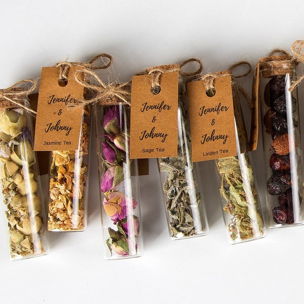 Tea Favors,Rustic Favors for Guest,Glass Jar Favors,Custom Test Tube Favors,Herbal Tea Favors, Organic Tea, Nature Favor for Bulk, Tea Party