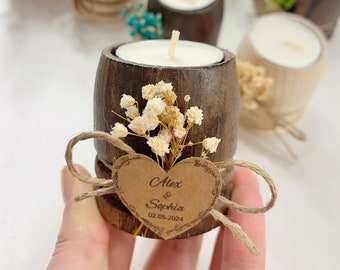 Favores personalizados del portavelas, favores de madera de boda, favores de boda rústicos, portavelas de madera, favores de fiesta de velas, regalos de boda de granja