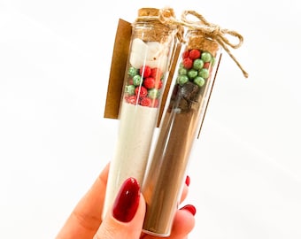 Personalized Hot Chocolate Favors: Glass Tube Christmas Cocoa, Holidays Party Favors, Employee Holidays Favors, Co-worker Christmas Favors