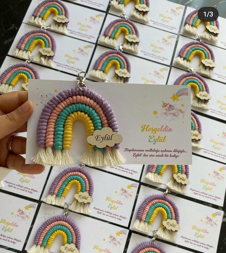 Personalized Rainbow Magnet Favors, Rainbow Keychain Macrame Favors, First Birthday Favors, Baby Shower Magnet Favors, Birthday Party Favors image 8