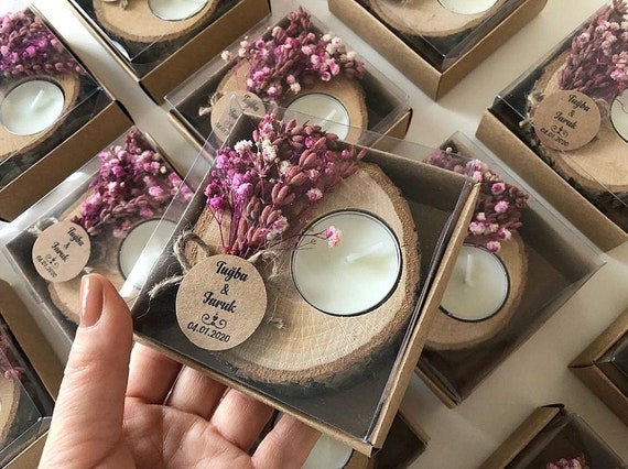  Sarap Wooden Tealight Candle Holder - 10 Pieces Wedding Favors,  Baby Shower Favors for Guests, Baptism Favors, Bridal Shower Favors, Thank  You Gifts, Rustic Party Decor with White Flower and Heart