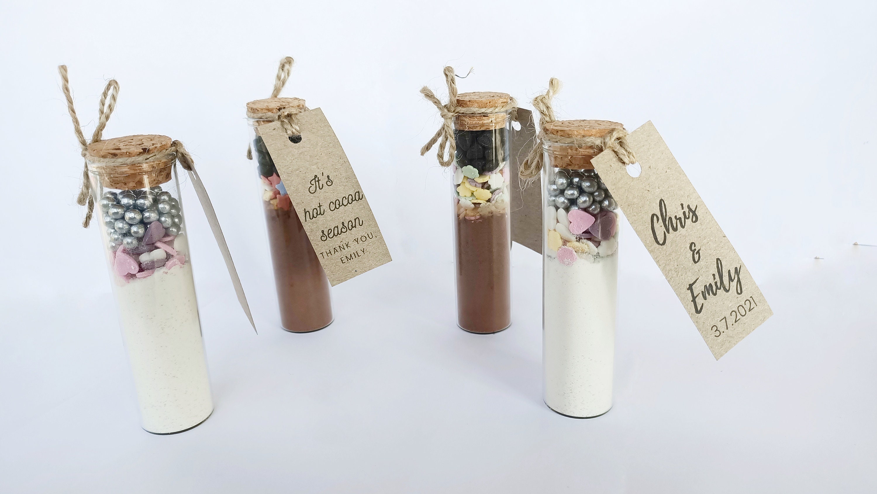 10pcs Hot Chocolate Favors for Guest, Winter Wedding Favors, Hot Cocoa Mix,  White Chocolate, Christmas Favors, Stocking Stuffers for Kids