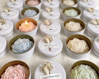 Personalized Flower Tin Candle Favors, Customized Peony Flower Tin Candles in Bulk, Scented Soy Wax Tin Candle, Elegant Wedding Candle Favor