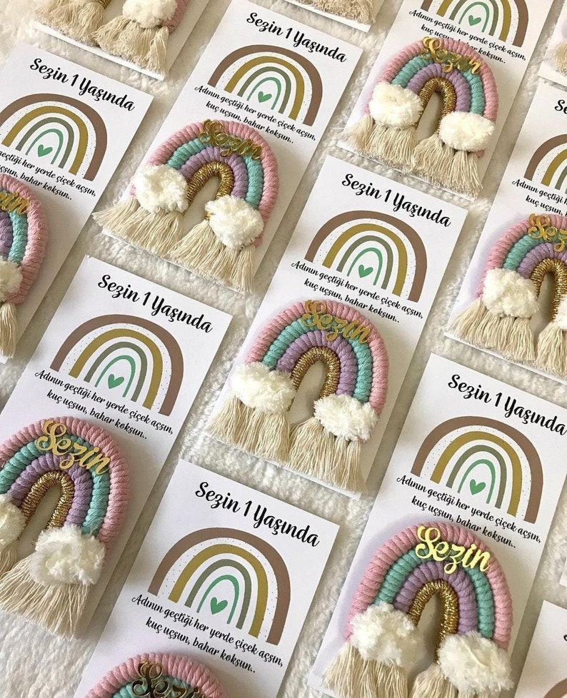 Personalized Rainbow Magnet Favors, Rainbow Keychain Macrame Favors, First Birthday Favors, Baby Shower Magnet Favors, Birthday Party Favors image 1