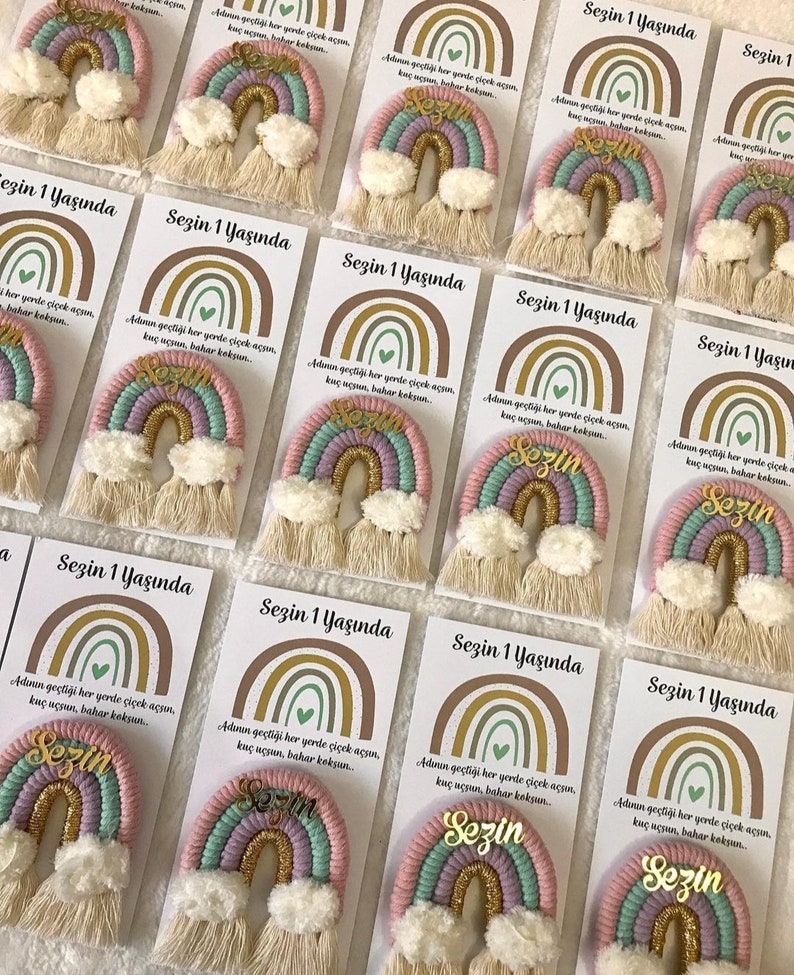 Personalized Rainbow Magnet Favors, Rainbow Keychain Macrame Favors, First Birthday Favors, Baby Shower Magnet Favors, Birthday Party Favors image 2