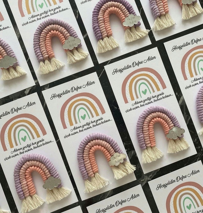 Personalized Rainbow Magnet Favors, Rainbow Keychain Macrame Favors, First Birthday Favors, Baby Shower Magnet Favors, Birthday Party Favors image 3