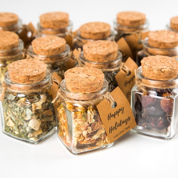 Favores de té de boda en tarro de vidrio, favores de fiesta de té, favores de preparación de ducha, favores de té, favores de boda de invierno, favores de despedida de soltera, regalos de té