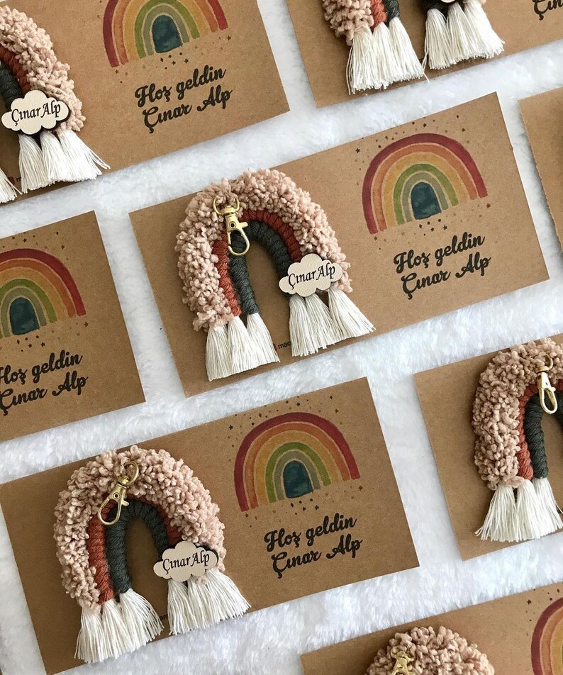 Personalized Rainbow Magnet Favors, Rainbow Keychain Macrame Favors, First Birthday Favors, Baby Shower Magnet Favors, Birthday Party Favors image 9