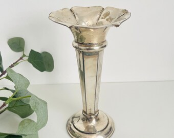 Antique Edwardian Trumpet Vase, Martin Hall & Co Silver Plate Fluted Mantle Vase, Vintage Martinoid Art Deco Style Stem Vase