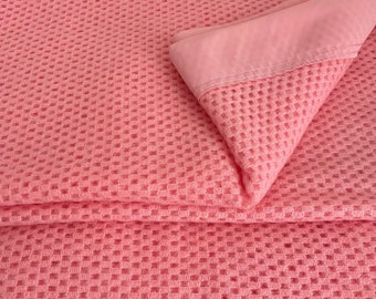 Vintage Large Cellular Blanket Pink 7ft, 220cm x 170cm  Retro Camper Van Throw, Cosy Coquette