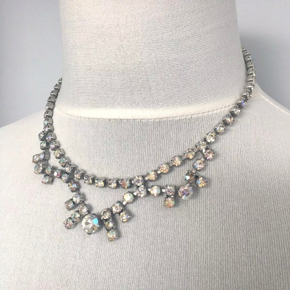 Vintage Rhinestone Necklace, 1950s Aurora Boreali… - image 3