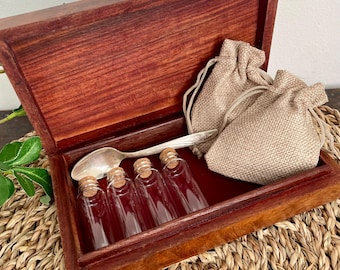 Witches Apothecary Box, Vintage Handmade Wood & Brass, Velvet Lined To Store Herbs And Oils
