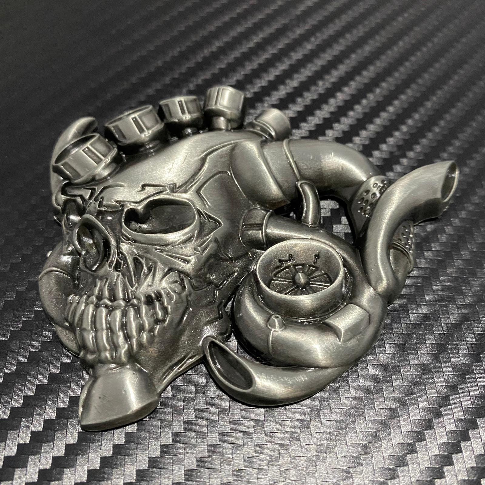 Metal Skull Car Emblem - Power Auto 2 pcs. Skull Head w/Red Eyes