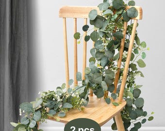 2 Stück künstliche Eukalyptus-Girlande - künstliche Ranken mit weißen Blumen für Hochzeitsbogen, Tischläufer oder Wohnkultur