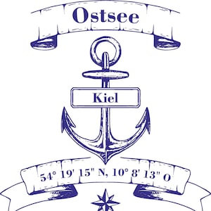Kiel - digital download anchor and geocoordinates in blue