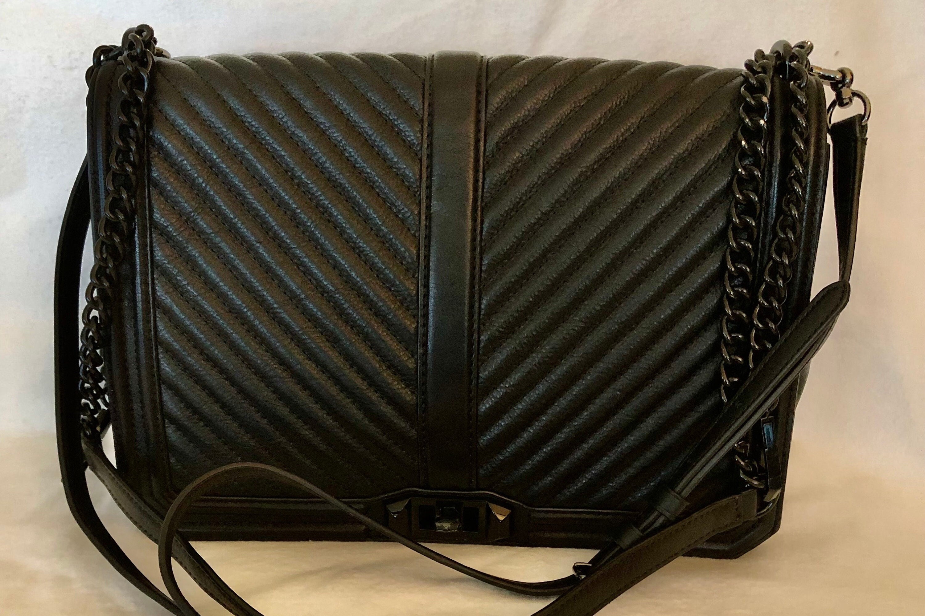 Rebecca Minkoff Jumbo Leather LOVE Bag Classic Black Quilted Crossbody 12x8x4 Etsy
