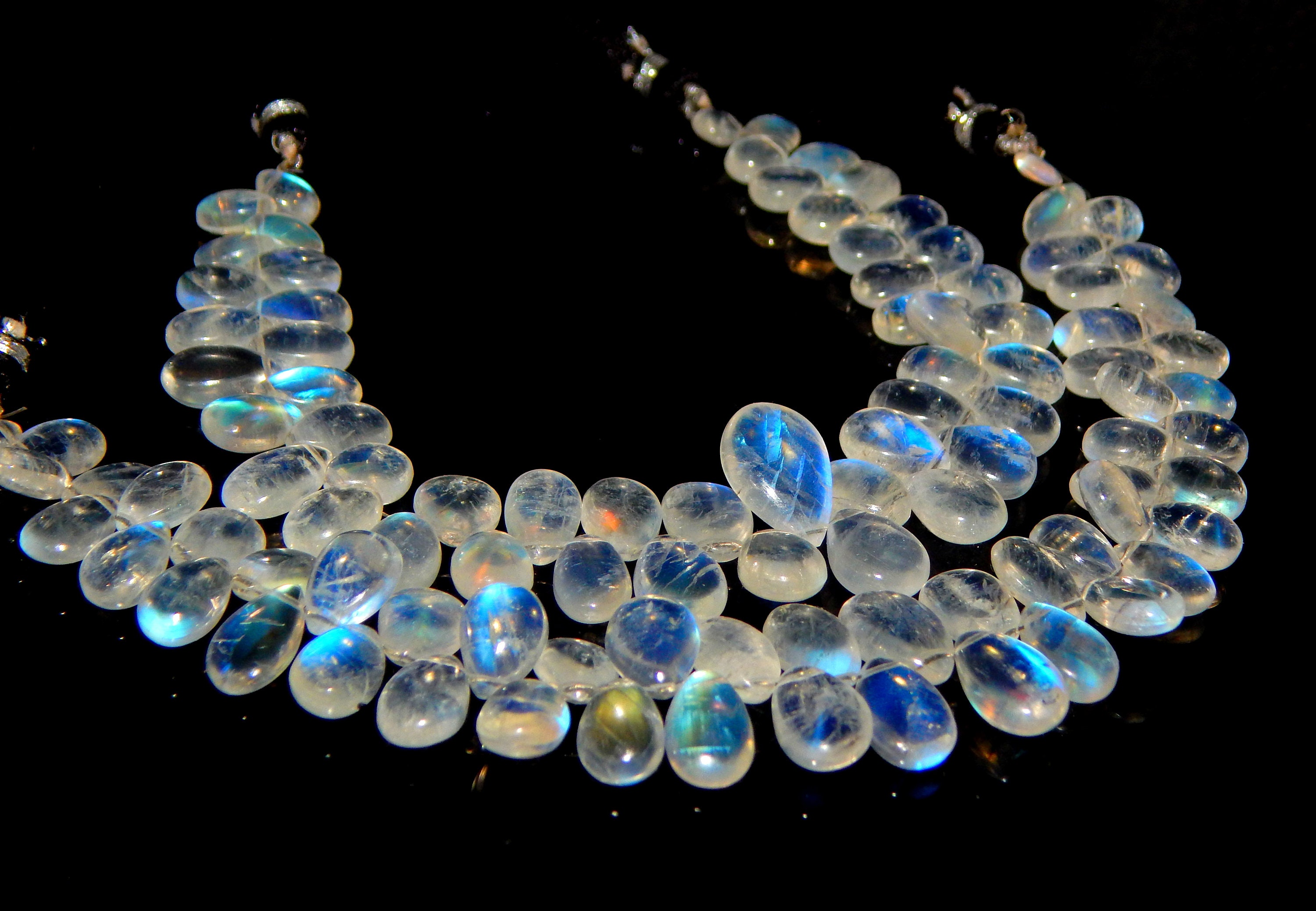 Natural Ceylon Moonstone From Sri Lanka, 7x5 to 9x7 Mm Size Smooth Pear Beads, 8 Inch Strand