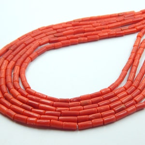 Natural Italian Red Coral Tube Shape Beads Size 4X8 To 4X13 MM 16&quot;Inches Natural Italian Red Coral Gemstone Wholesale Price