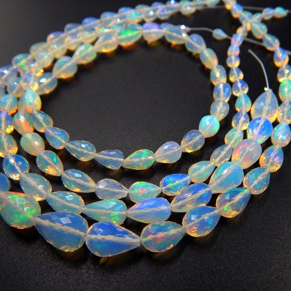 Natural Ethiopian Opal Teardrop Shape Faceted Beads Size 7X12 To 4X6 MM 8.5''Inches Strand Opal Use For All Type Briolettes Jewellery