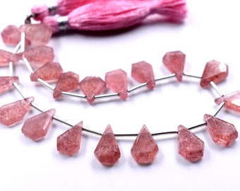 Erdbeerquarz Fancy Form Facettierte Perlen Größe 7X12 Bis 9X13 MM 8 "Zoll Natürliche Erdbeerquarz Briolettes Edelstein Großhandelspreis