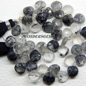 Black Rutile Heart Shape Faceted Teardrop Beads Size 8X9 MM 9&#39;&#39;Inches Natural Black Rutile Top Quality Wholesaler Price